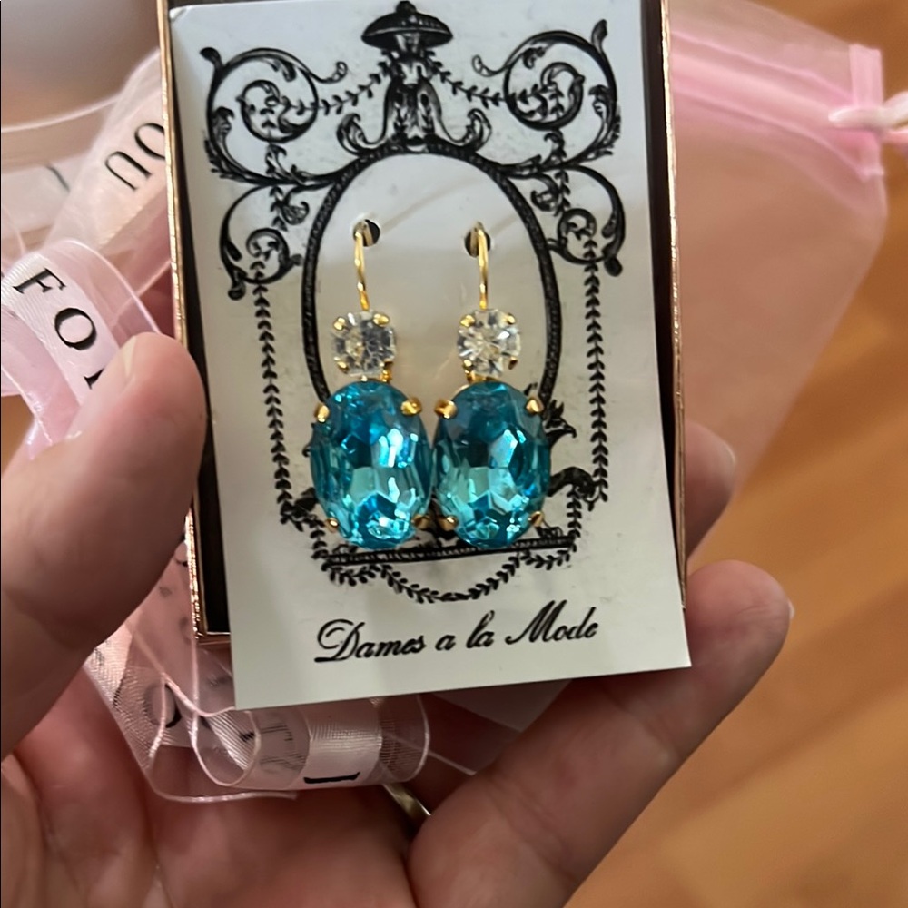 Gold and Blue Crystal Earrings
